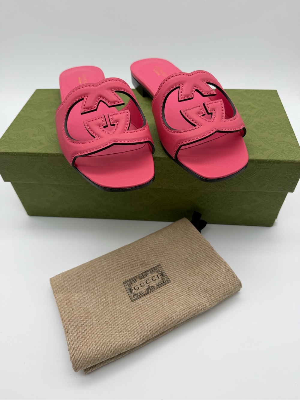 Gucci Pink Interlocking GG Cut Out Slide Sandals 36.5